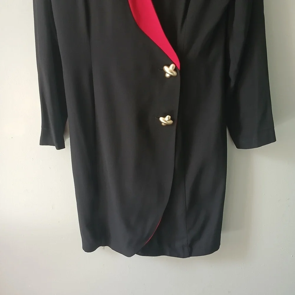 Vintage‎ 3131 1980's Women's Size 8 Midi Wrap Dress Gold Button Shoulder Pads